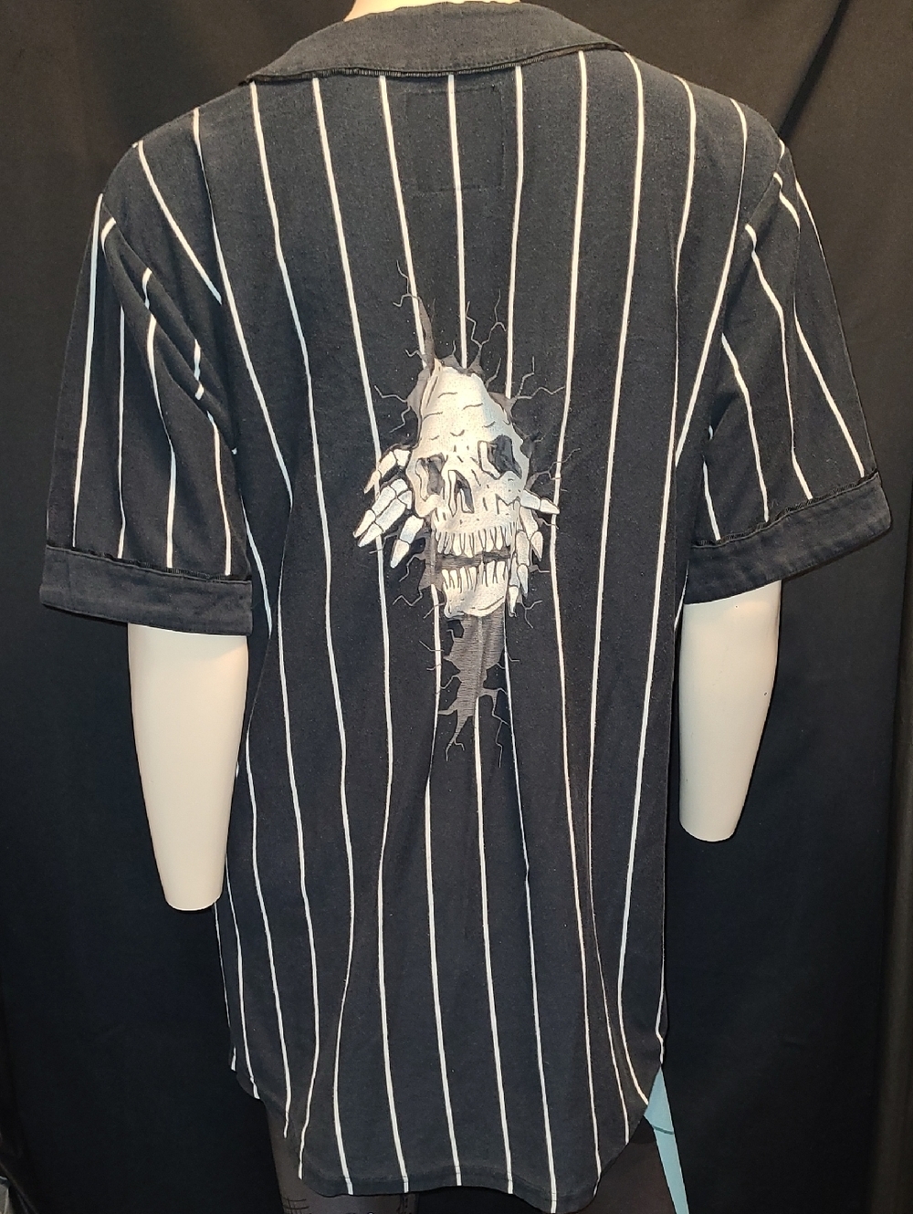 Lurking Class by Sketchy Tank Black & White Pinstripe Baseball Jersey